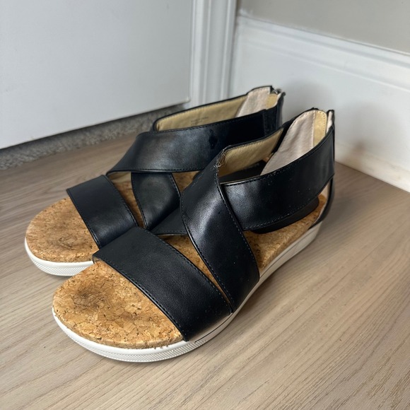 Adrienne Vittadini Shoes - Adrienne Vittadini Sport Claud Black Cork Platform Sandals Womens 8M
